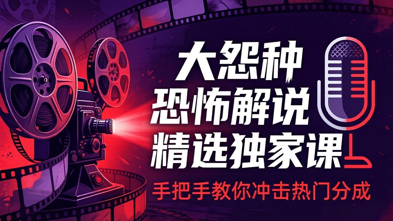 大怨种恐怖解说精选独家课：电影下载+文案配音+片头封面，手把手教你冲击热门分成-伏羲SAAS