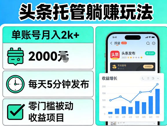 头条托管躺賺玩法，单账号月入2k+，每天5分钟发布即可，零门槛被动收益项目【揭秘】-伏羲SAAS