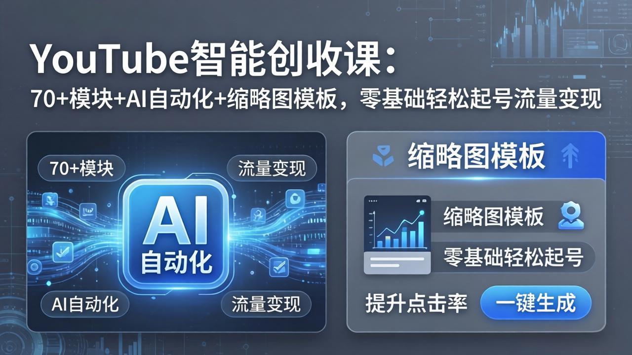 YouTube智能创收课：70+模块+AI自动化+缩略图模板，零基础轻松起号流量变现-伏羲SAAS
