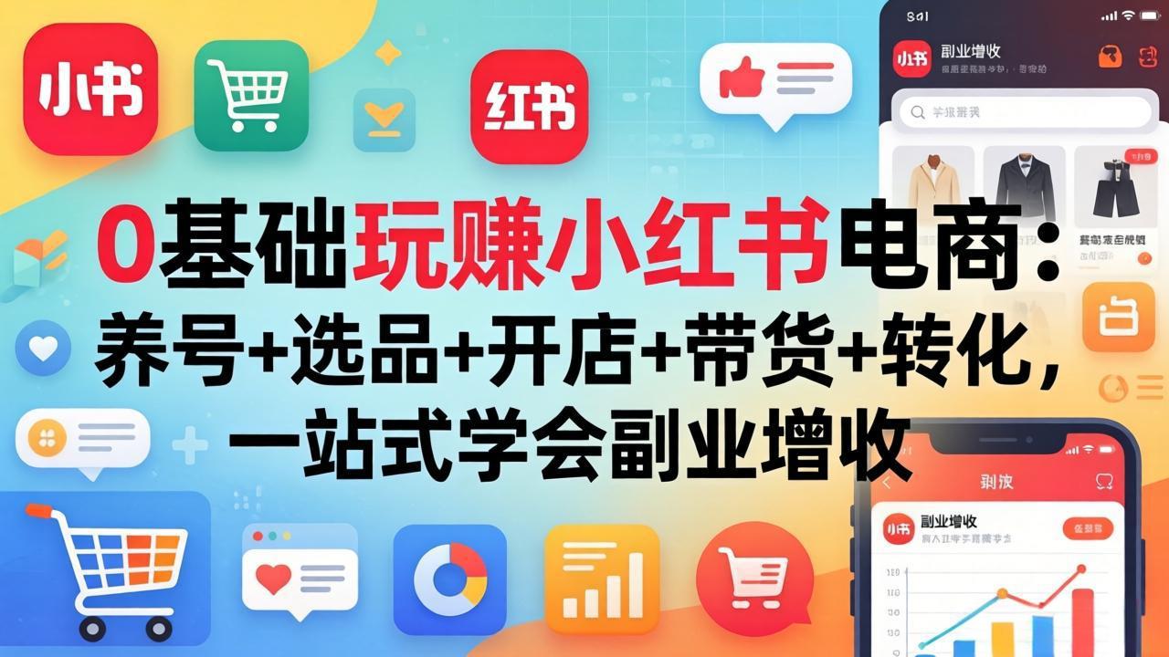 0基础玩赚小红书电商：养号+选品+开店+带货+转化，一站式学会副业增收-伏羲SAAS