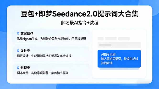 豆包+即梦Seedance2.0提示词大合集:多场景AI指令+教程,解锁文案、设计、影视高效创作-伏羲SAAS