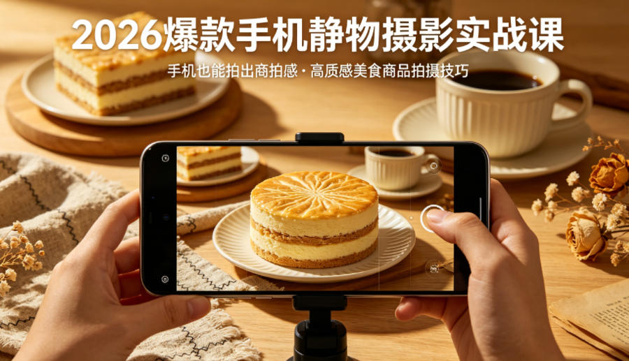 2026爆款手机静物摄影实战课，手机也能拍出商拍感，学会拍出高质感美食商品-伏羲SAAS