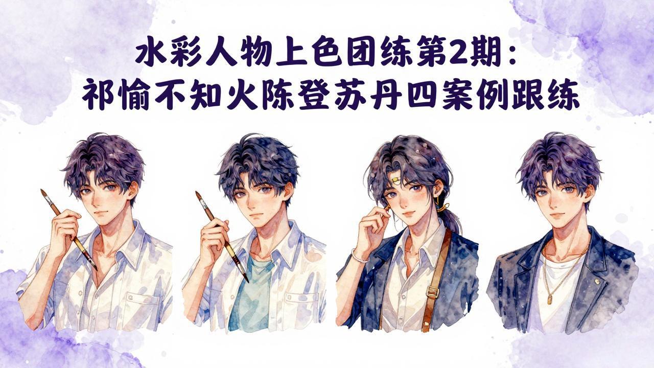 水彩人物上色团练第2期：祁煜不知火陈登苏丹四案例跟练，手把手提升绘画能力-伏羲SAAS