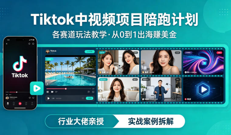 某大佬的Tiktok中视频项目陪跑，涵盖TK各个赛道玩法教学，从0到1出海賺美金-伏羲SAAS