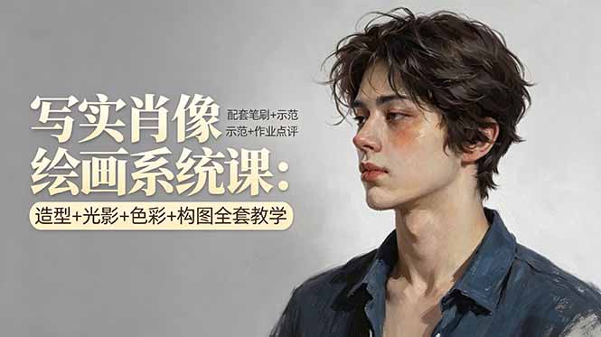写实肖像绘画系统课：造型+光影+色彩+构图全套教学，配套笔刷+示范+作业点评-伏羲SAAS