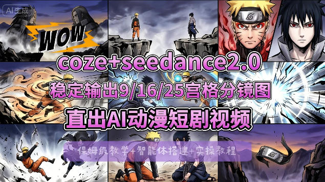 [COZE搭建教学]COZE+即梦Seedance 2.0稳定输出9-16-25宫格分镜图直出AI漫剧视频-伏羲SAAS