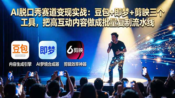 AI脱口秀赛道变现实战：豆包+即梦+剪映三个工具，把高互动内容做成批量复制流水线-伏羲SAAS