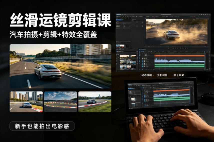 大叔丝滑运镜剪辑课，汽车拍摄+剪辑+特效全覆盖，新手也能拍出电影感-伏羲SAAS