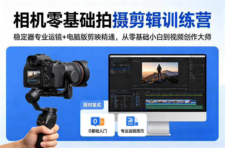 相机零基础拍摄剪辑训练营：稳定器专业运镜+电脑版剪映精通，从零基础小白到视频创作大师-伏羲SAAS