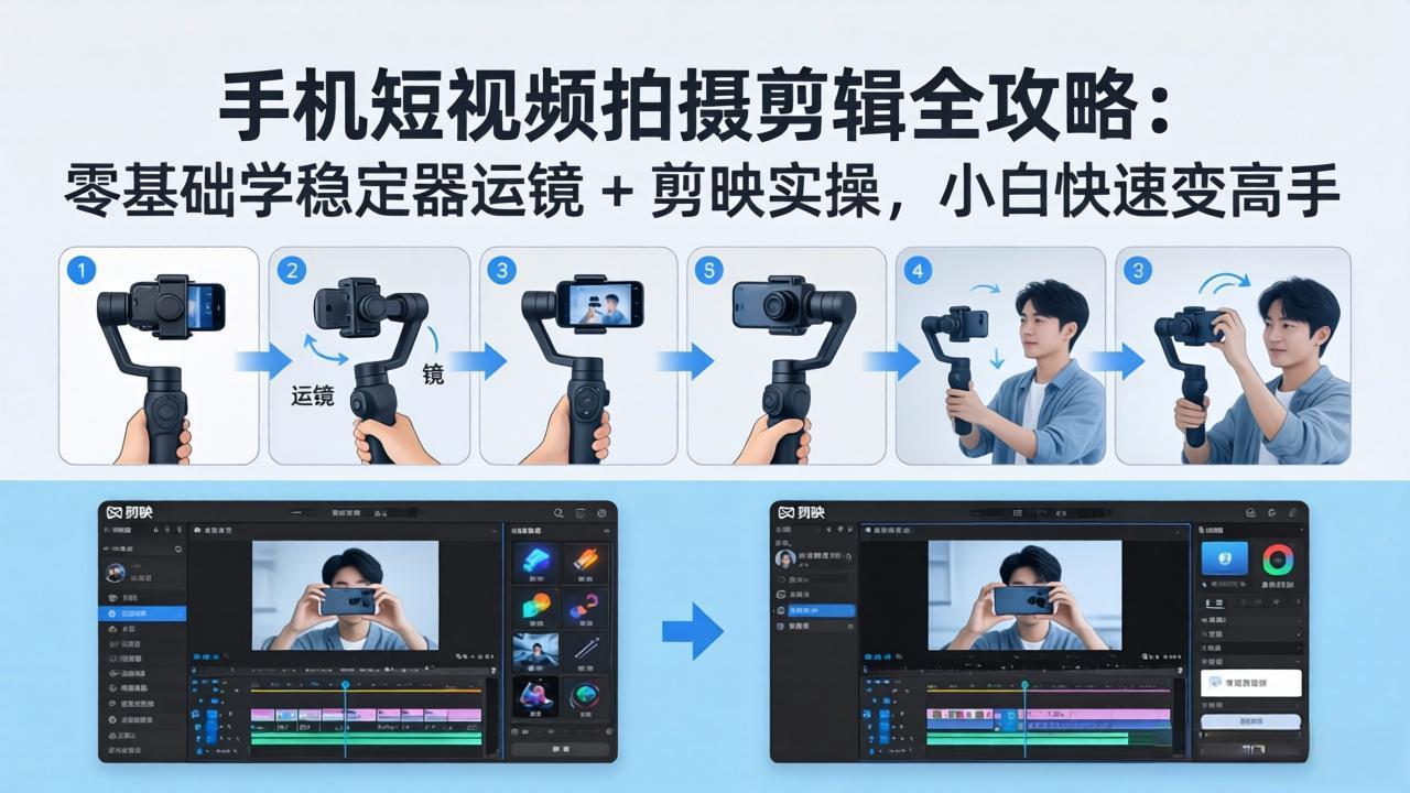手机短视频拍摄剪辑全攻略：零基础学稳定器运镜 + 剪映实操，小白快速变高手-伏羲SAAS