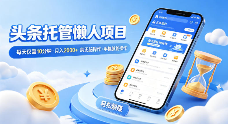 头条托管懒人项目,每天仅需10分钟,月入2000+,纯无脑操作,手机就能操作【揭秘】-伏羲SAAS