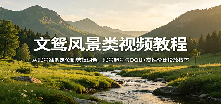 文鸳风景类视频教程：从账号准备定位到剪辑调色，账号起号与DOU+高性价比投放技巧-伏羲SAAS