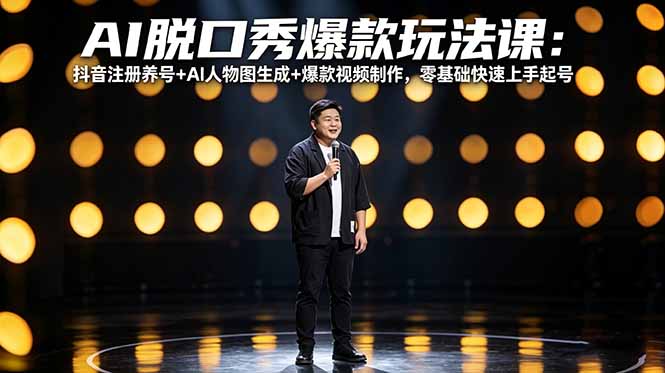 AI脱口秀爆款玩法课：抖音注册养号+AI人物图生成+爆款视频制作，零基础快速上手起号-伏羲SAAS