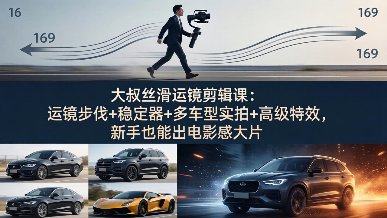 大叔丝滑运镜剪辑课：运镜步伐+稳定器+多车型实拍+高级特效，新手也能出电影感大片-伏羲SAAS