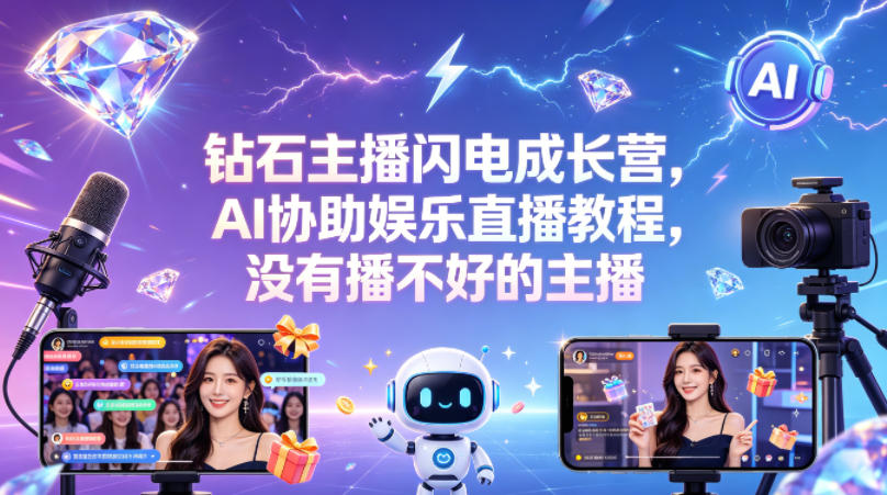 钻石主播闪电成长营，Al协助娱乐直播教程，没有播不好的主播-伏羲SAAS
