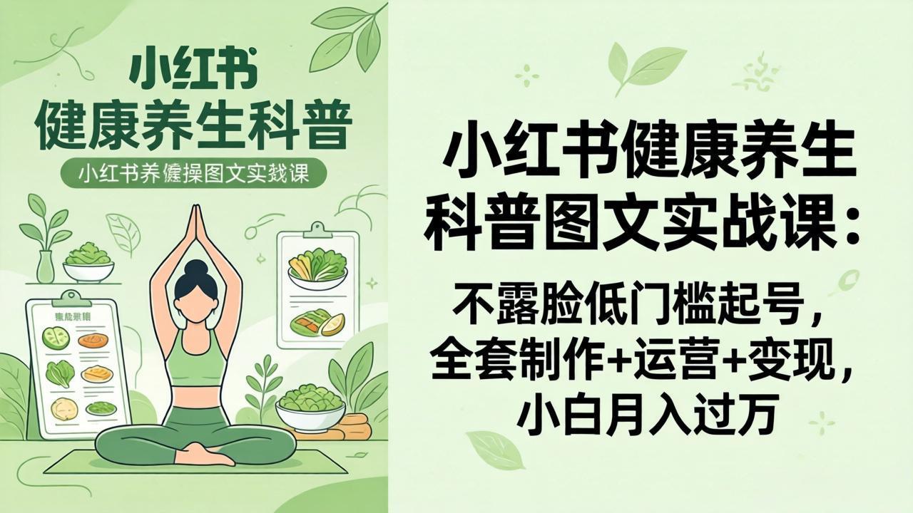 2026小红书健康养生科普图文实战课：不露脸低门槛起号，全套制作+运营+变现，小白月入过万-伏羲SAAS