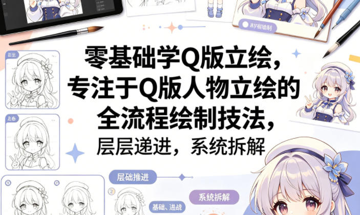 零基础学Q版立绘，专注于Q版人物立绘的全流程绘制技法，层层递进，系统拆解-伏羲SAAS