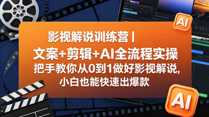 影视解说训练营｜文案+剪辑+AI全流程实操，把手教你从0到1做好影视解说，小白也能快速出爆款-伏羲SAAS