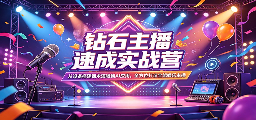 钻石主播速成实战营：从设备搭建话术演唱到AI应用，全方位打造全能娱乐主播-伏羲SAAS