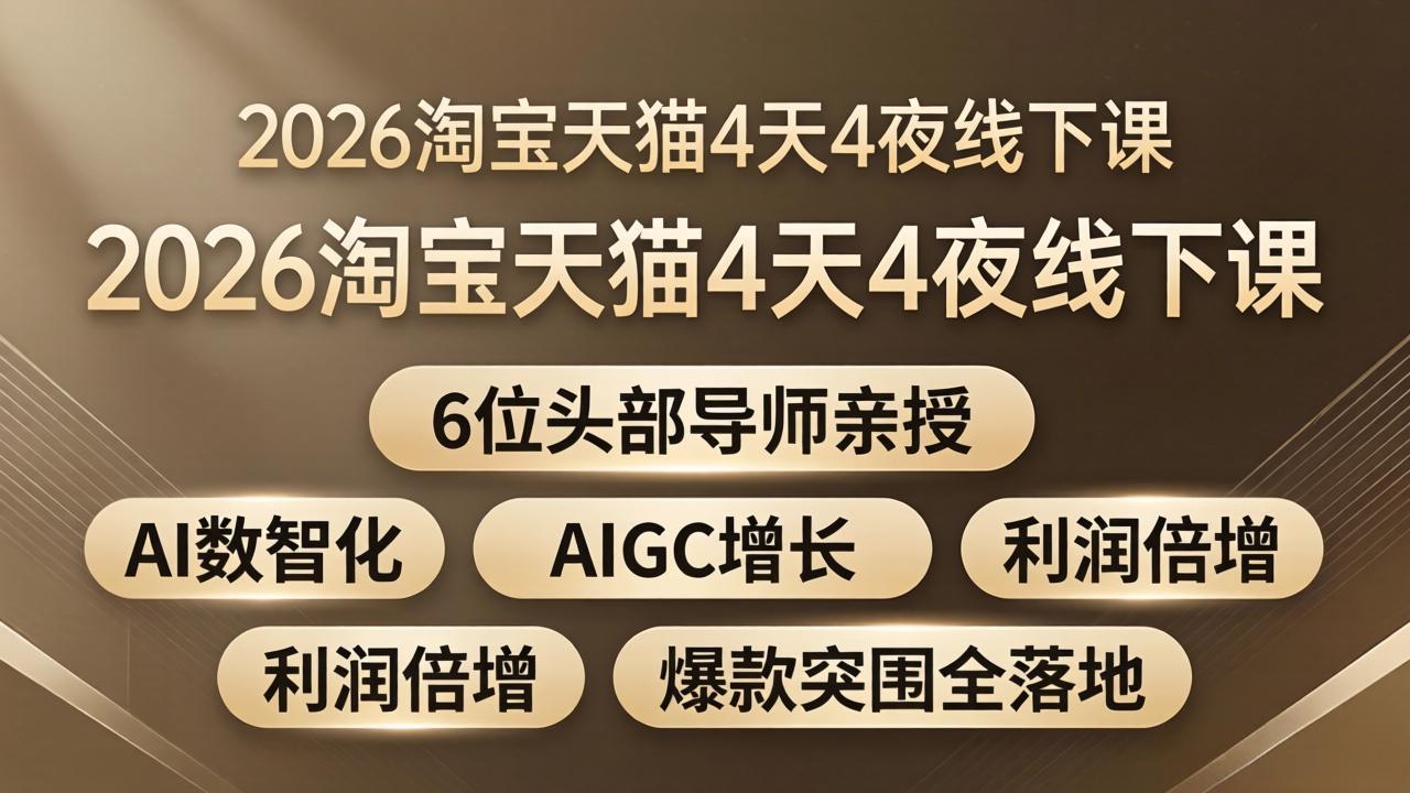 2026淘宝天猫4天4夜线下课：6位头部导师亲授，AI数智化+AIGC增长+利润倍增+爆款突围全落地-伏羲SAAS