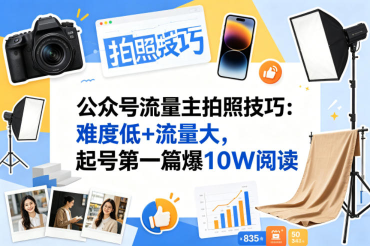 公众号流量主之拍照技巧赛道，难度低+流量大，起号第一篇就爆了10w阅读-伏羲SAAS