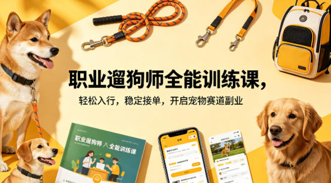 职业遛狗师全能训练课，轻松入行，稳定接单，开启宠物赛道副业-伏羲SAAS