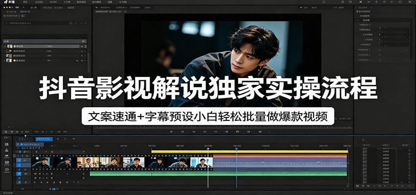 抖音影视解说独家实操流程，文案速通+字幕预设小白轻松批量做爆款视频-伏羲SAAS