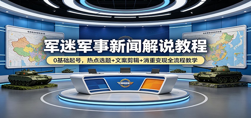 军迷军事新闻解说教程：0基础起号，热点选题+文案剪辑+消重变现全流程教学-伏羲SAAS