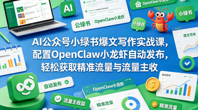 AI公众号小绿书爆文写作实战课，配置OpenClaw小龙虾自动发布，轻松获取精准流量与流量主收益-伏羲SAAS