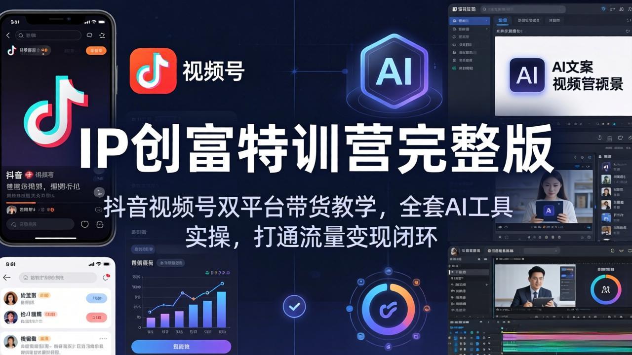 IP创富特训营完整版：抖音视频号双平台带货教学，全套AI工具实操，打通流量变现闭环-伏羲SAAS