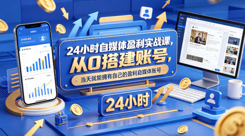 24小时自媒体盈利实战课，从0搭建账号，当天就能拥有自己的盈利自媒体账号-伏羲SAAS