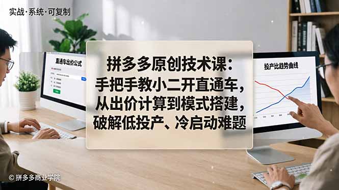 拼多多原创技术课：手把手教小二开直通车，从出价计算到模式搭建，破解低投产、冷启动难题-伏羲SAAS
