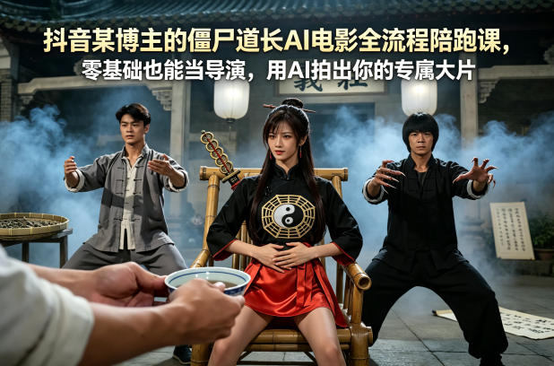 抖音某博主的僵尸道长AI电影全流程陪跑课，零基础也能当导演，用AI拍出你的专属大片-伏羲SAAS