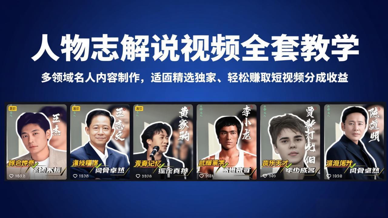 人物志解说视频全套教学，多领域名人内容制作，适配精选独家，轻松赚取短视频分成收益-伏羲SAAS