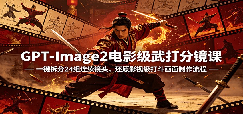 GPT-Image2电影级武打分镜课：一键拆分24组连续镜头，还原影视级打斗画面制作流程-伏羲SAAS