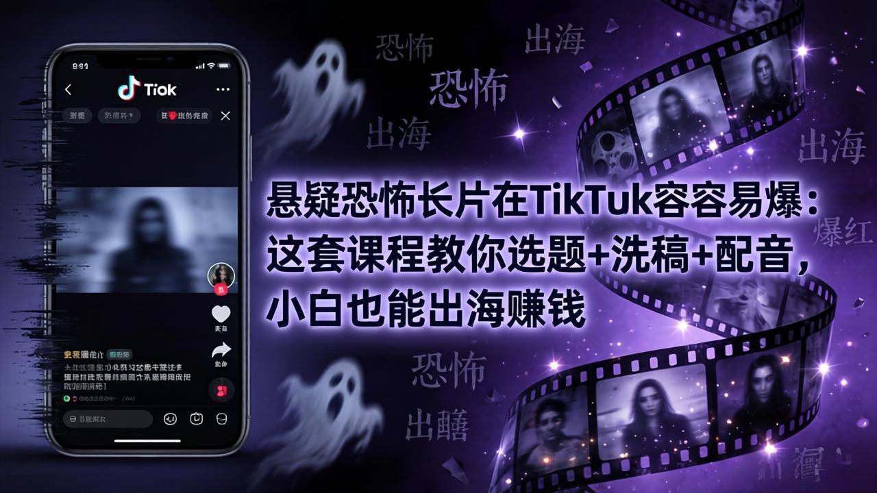 悬疑恐怖长片在TikTok最容易爆：这套课程教你选题+洗稿+配音，小白也能出海赚钱-伏羲SAAS