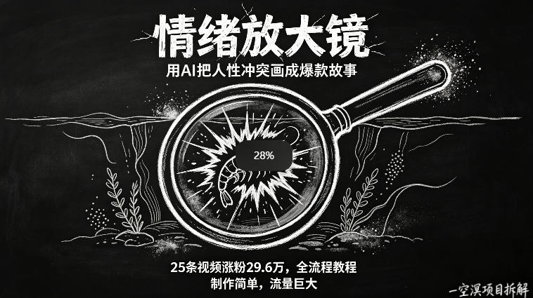 AI制作“情绪放大镜“视频，25条视频涨粉29.6W粉，流量巨大，制作简单，全流程教程-伏羲SAAS
