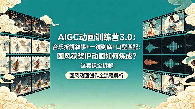 AIGC动画训练营3.0：音乐拆解叙事+一镜到底+口型匹配：国风获奖IP动画如何炼成？这套课全拆解-伏羲SAAS