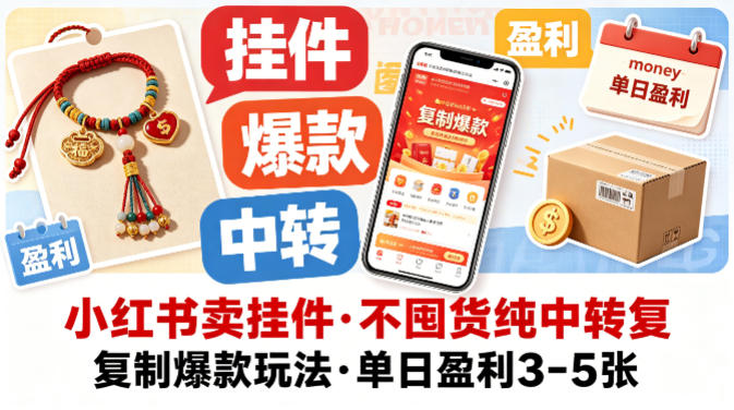 小红书卖挂件，不囤货纯中转复制爆款玩法，单日盈利3-5张-伏羲SAAS