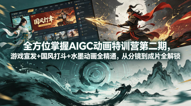全方位掌握AIGC动画特训营第二期，游戏宣发+国风打斗+水墨动画全精通，从分镜到成片全解锁-伏羲SAAS
