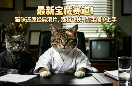 最新宝藏赛道！猫咪还原经典港片，涨粉飞快，新手简单上手-伏羲SAAS