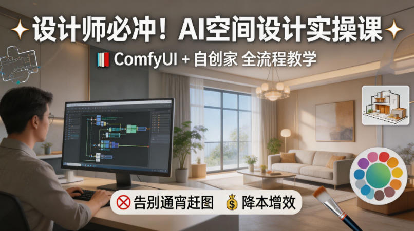 设计师必冲！AI空间设计实操课，ComfyUI+自创家全教学，告别通宵赶图，降本增效-伏羲SAAS