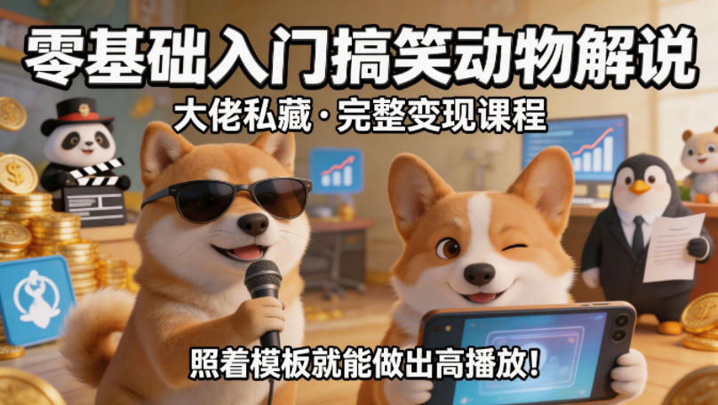 零基础入门搞笑动物解说，大佬私藏完整变现课程，照着模板就能做出高播放-伏羲SAAS