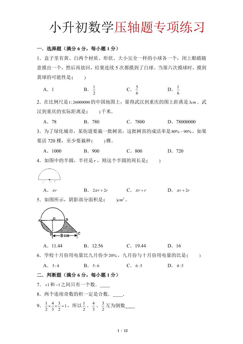 六年级下小升初数学压轴题专项练习-伏羲SAAS
