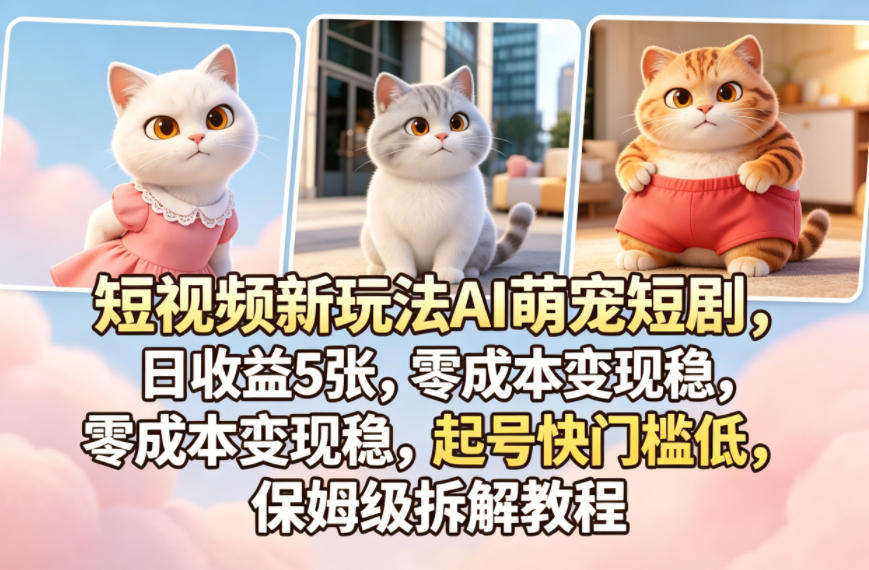 短视频新玩法AI萌宠短剧，日收益5张，零成本变现稳，起号快门槛低，保姆级拆解教程-伏羲SAAS