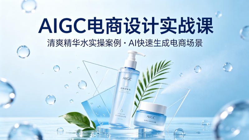 AIGC电商设计实战课，以清爽精华水为实操案例，教你用AI快速生成电商场景-伏羲SAAS