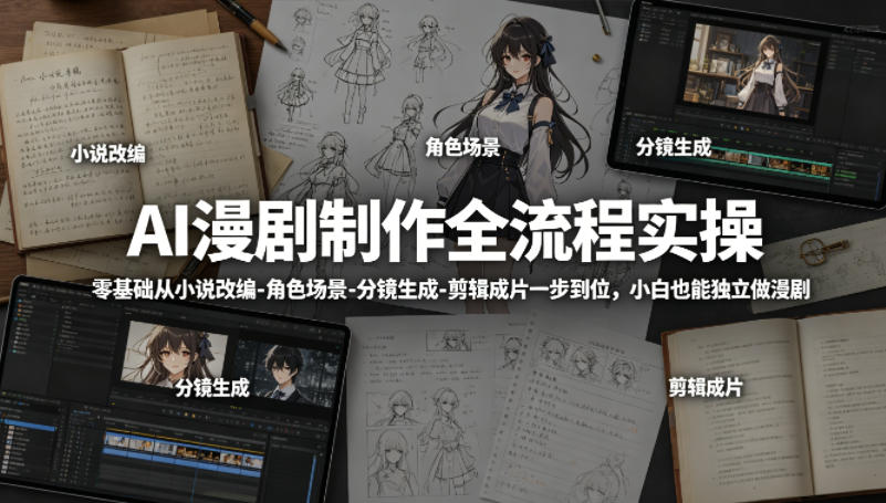 AI漫剧制作全流程实操，零基础从小说改编-角色场景-分镜生成-剪辑成片一步到位，小白也能独立做漫剧-伏羲SAAS