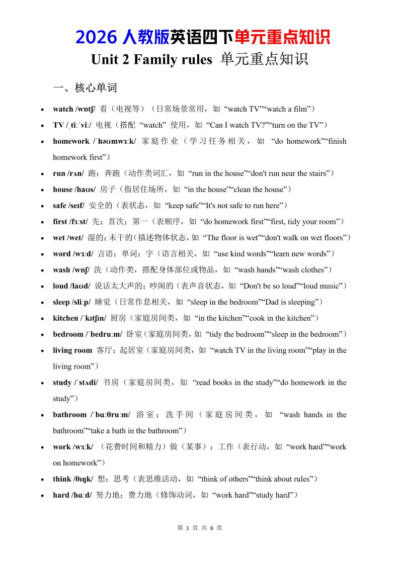 四年级下英语Unit2重点知识汇总《人教版PEP》-伏羲SAAS