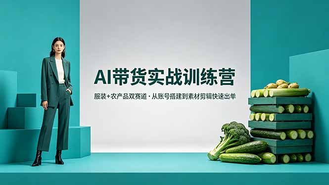 AI带货实战训练营，服装+农产品双赛道，从账号搭建到素材剪辑快速出单-伏羲SAAS