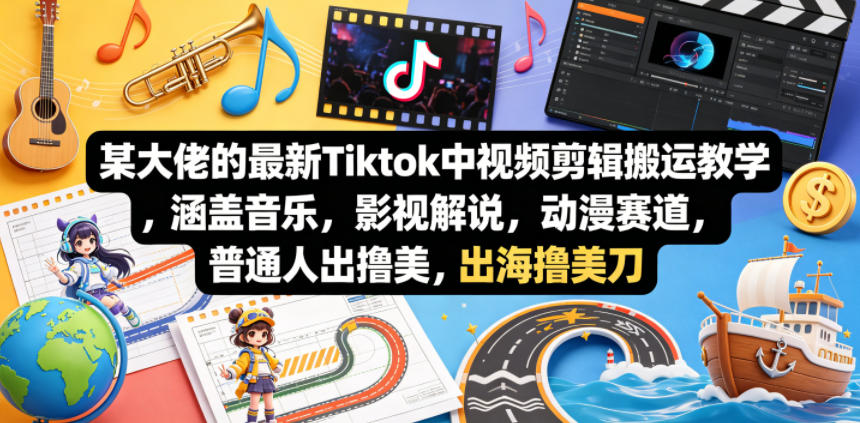 某大佬的最新Tiktok中视频剪辑搬运教学，涵盖音乐，影视解说，动漫赛道，普通人出海撸美刀-伏羲SAAS